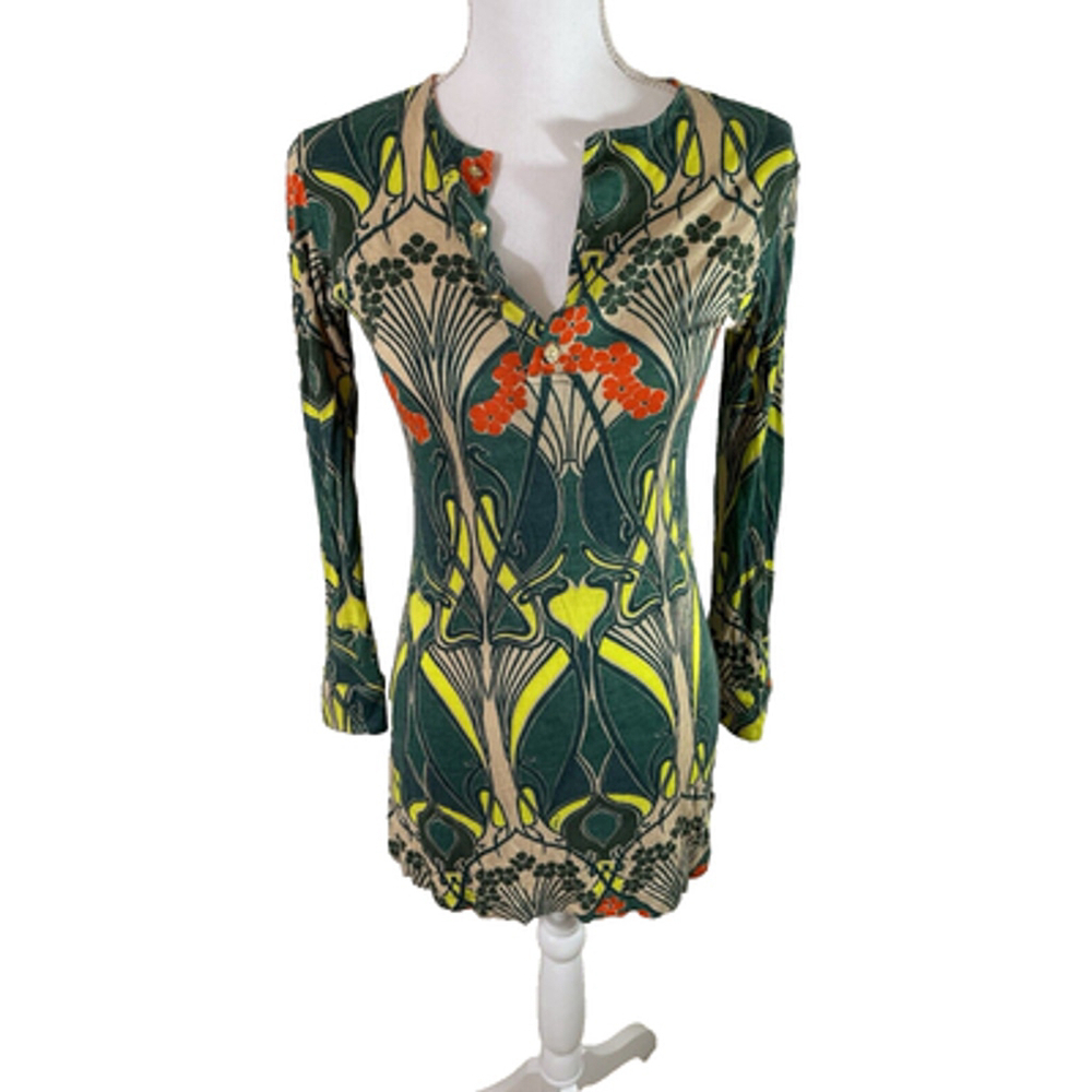 T-Bags Long Sleeve Multicolor Tunic Top Side Slits Sz M